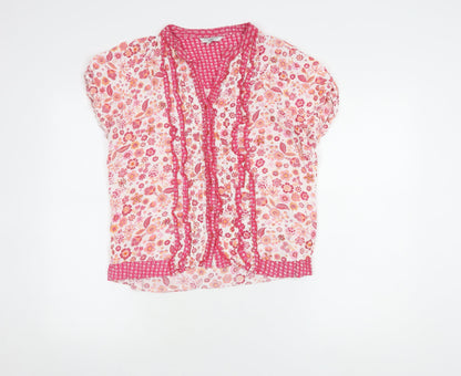 New Look Women's Floral Pink Cotton Blouse Size 14