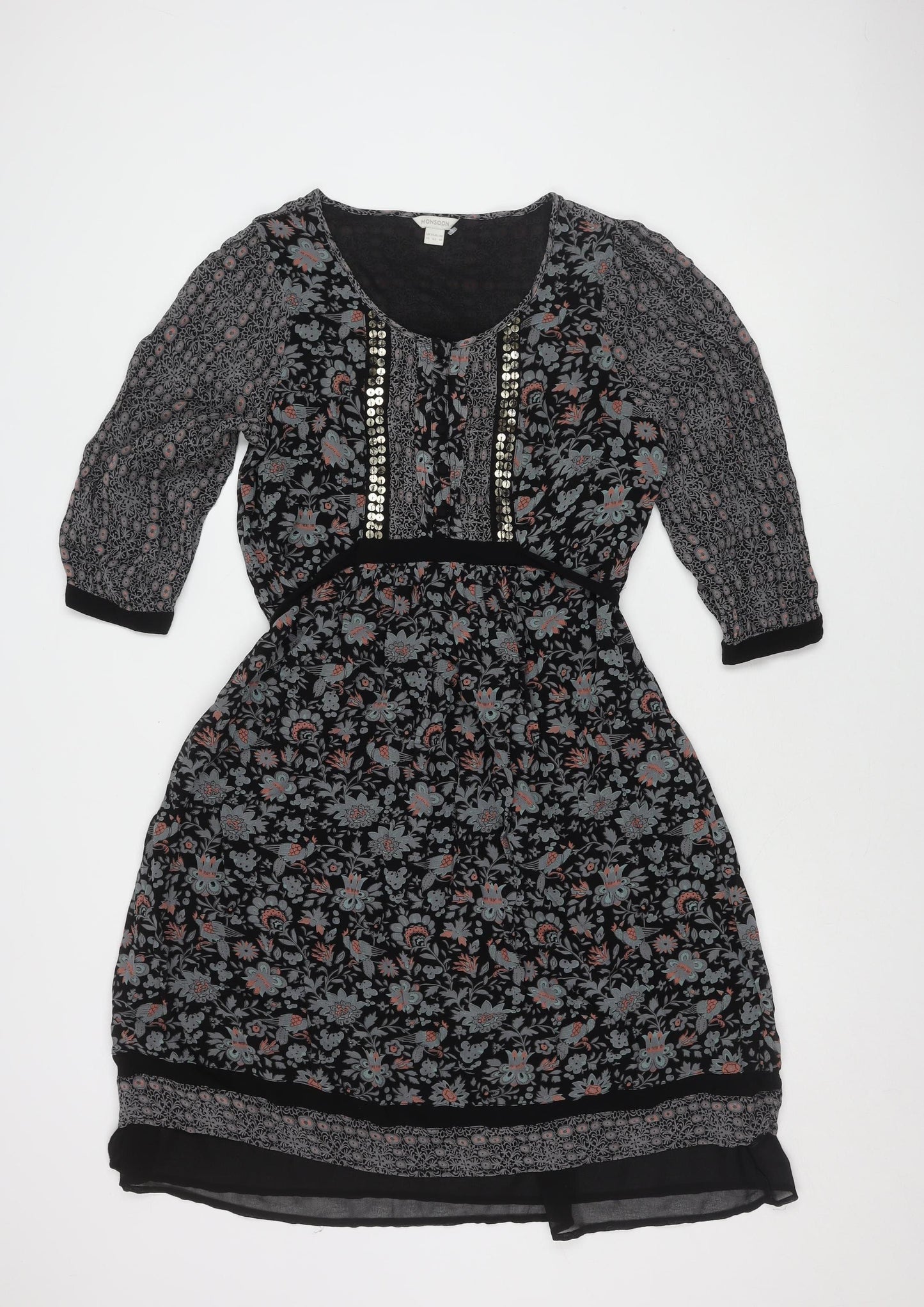 Monsoon Women's Black Floral Dress Size 14