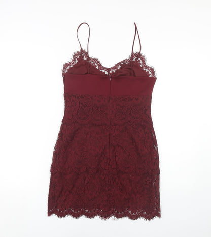 Topshop Women's Red Lace Slip Dress Size 12
