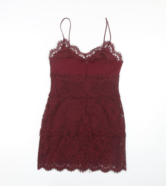 Topshop Women's Red Lace Slip Dress Size 12