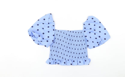 Brave Soul Women's Blue Polka Dot Cropped Blouse Size S