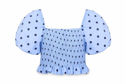 Brave Soul Women's Blue Polka Dot Cropped Blouse Size S