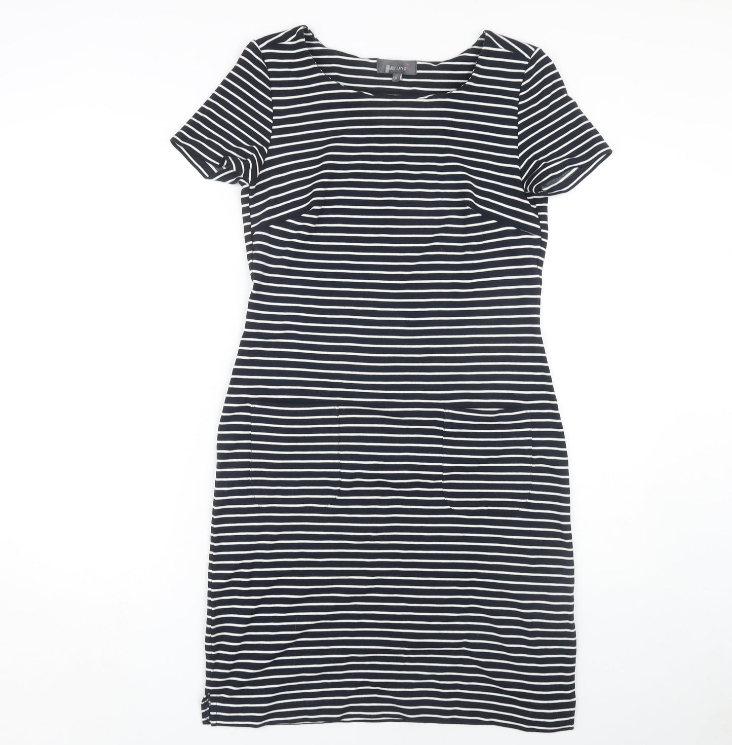 Marks and Spencer Women Black Size 12 Striped Sheath Dress