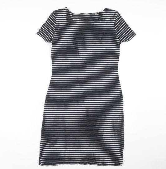 Marks and Spencer Women Black Size 12 Striped Sheath Dress