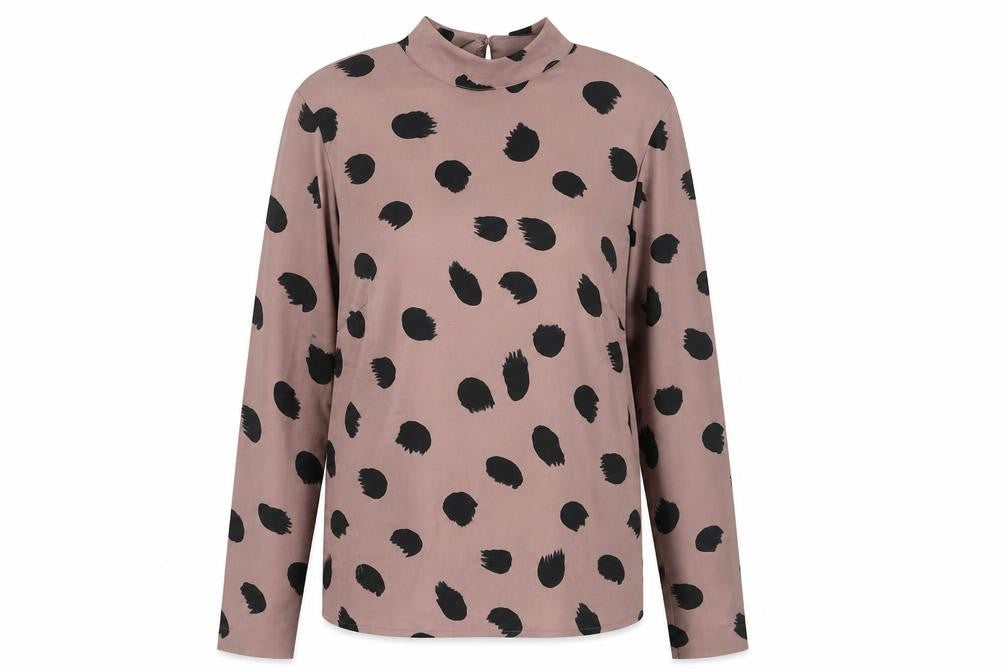 ICHI Women's Brown Polka Dot Blouse Size 6