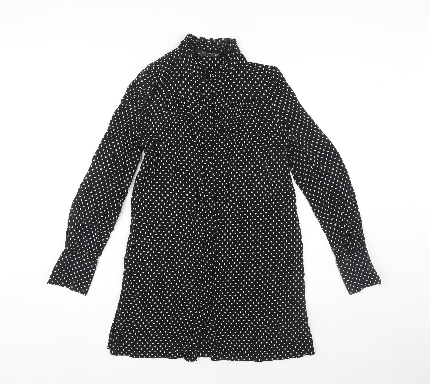 Zara Women's Black Polka Dot Long Sleeve Shirt Dress