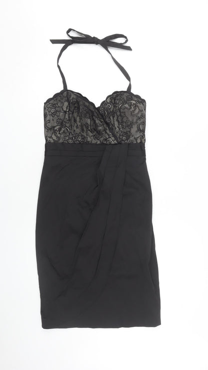 Next Women's Black Size 8 Halter Lace Cocktail Dress