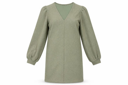 Zara Green V-Neck Balloon Sleeve Dress, Size S