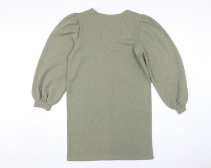 Zara Green V-Neck Balloon Sleeve Dress, Size S