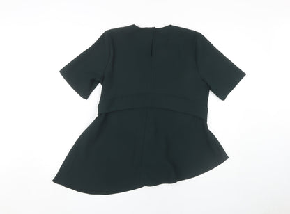 Zara Women's Green Belted Short Sleeve Asymmetric Top, M