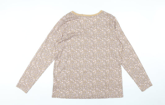 Lands' End Women's Beige Floral Long Sleeve T-Shirt L