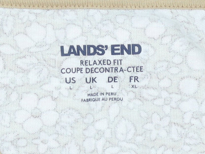 Lands' End Women's Beige Floral Long Sleeve T-Shirt L
