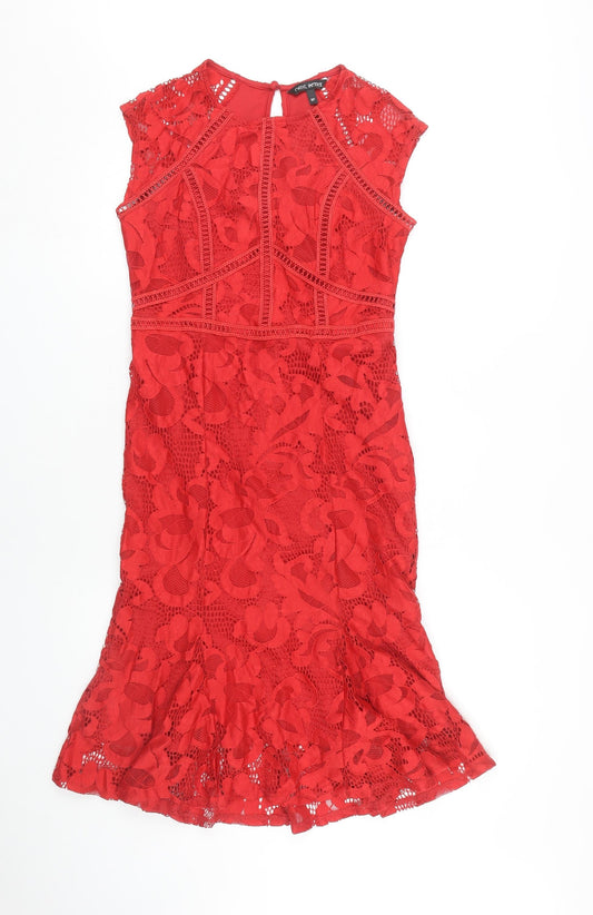 Next Women's Red Lace Petites Dress Size 8