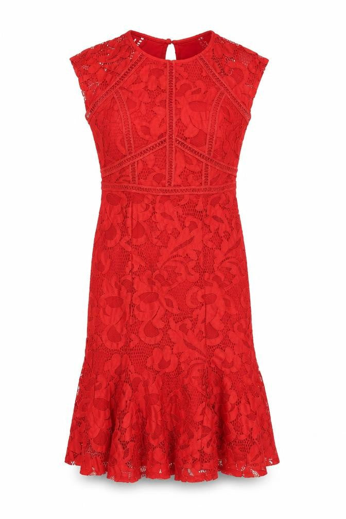 Next Women's Red Lace Petites Dress Size 8