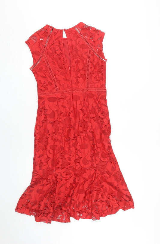 Next Women's Red Lace Petites Dress Size 8