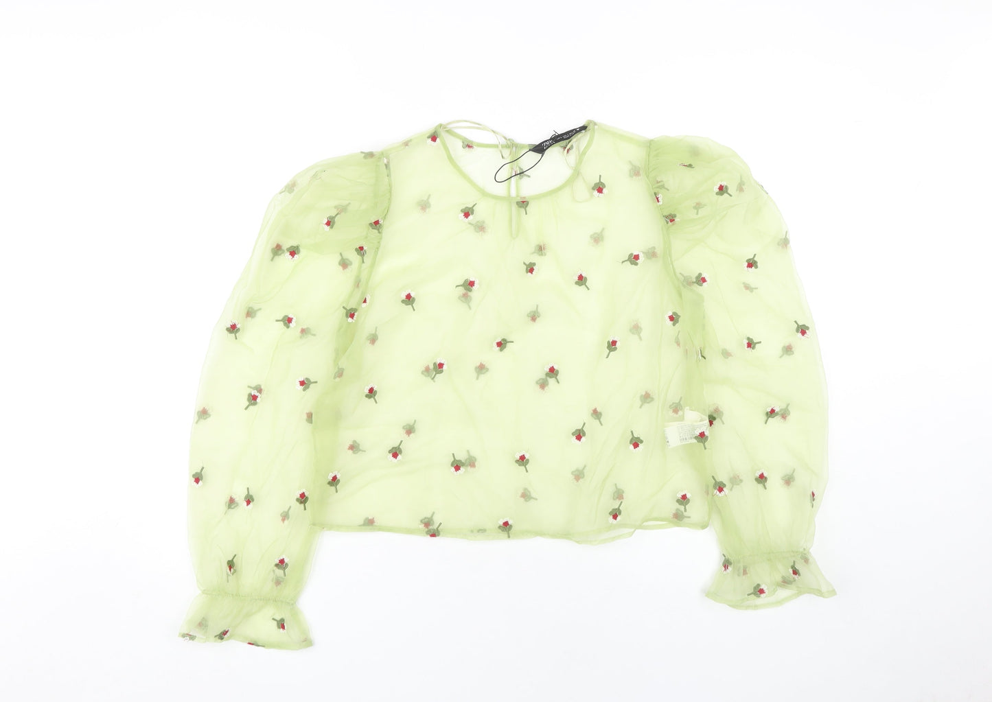 Womens UK Size L Zara Green Cropped Blouse