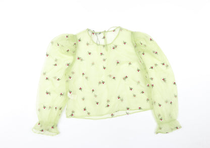 Womens UK Size L Zara Green Cropped Blouse