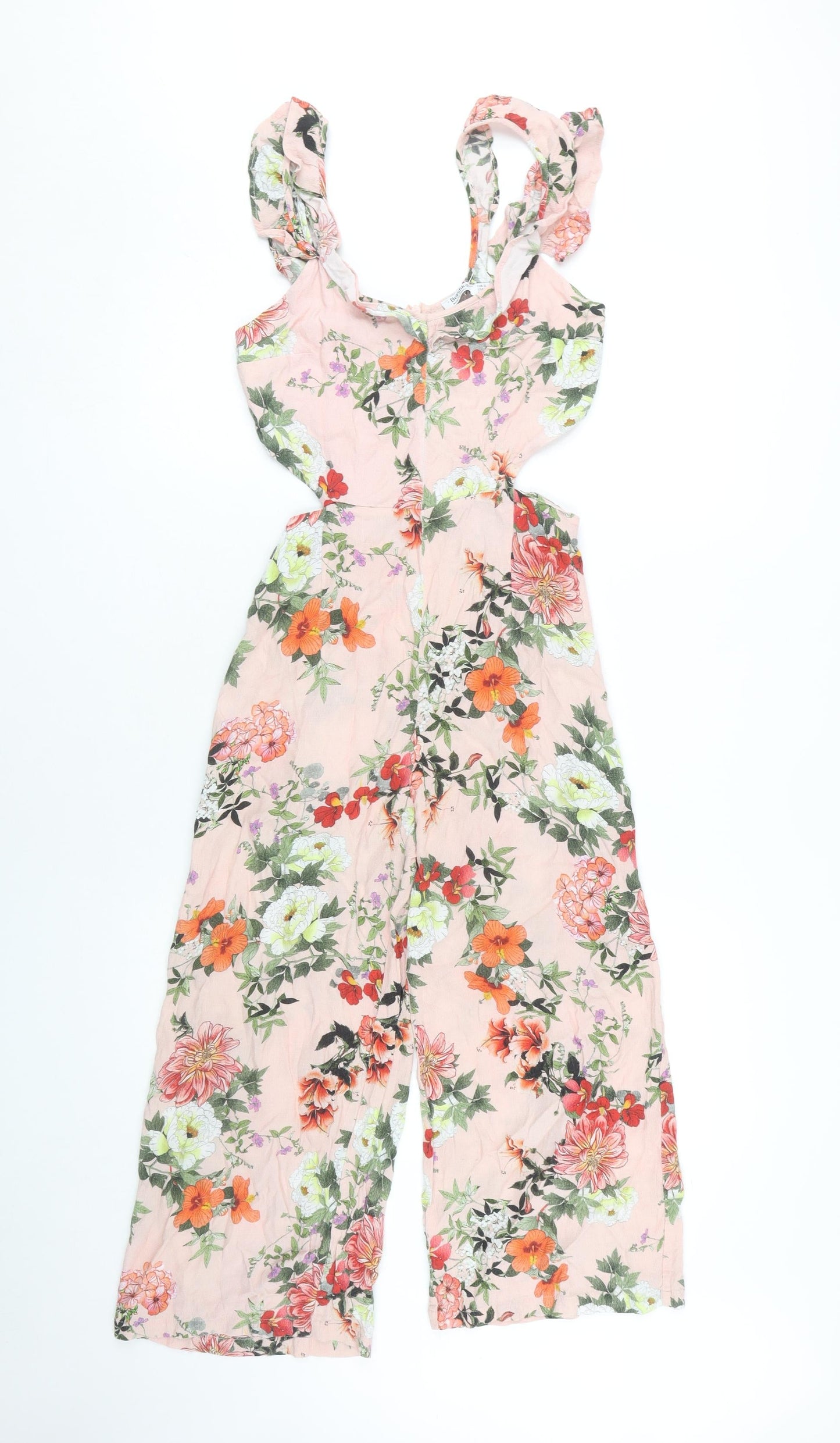 Bershka Women's Floral Pink Jumpsuit - Size S, Summer Casual
