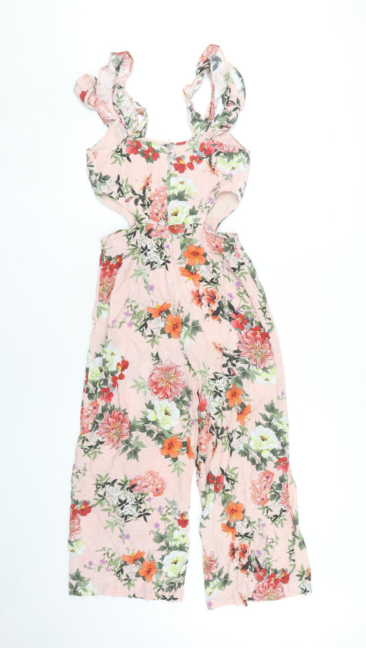 Bershka Women's Floral Pink Jumpsuit - Size S, Summer Casual