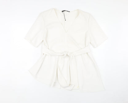 Womens UK Size M Zara White Wrap Blouse