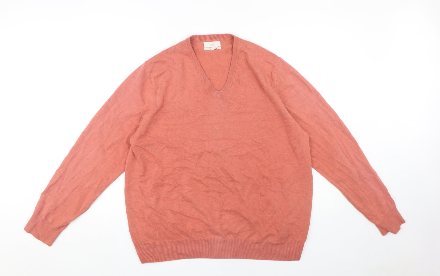 Marks and Spencer Men's Orange XL V-Neck Pullover Jumper
