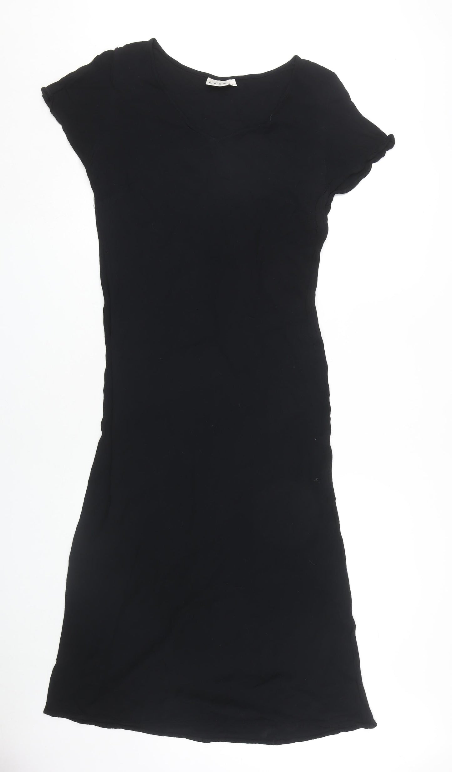 EAST Women's Black Short Sleeve V-Neck Dress L