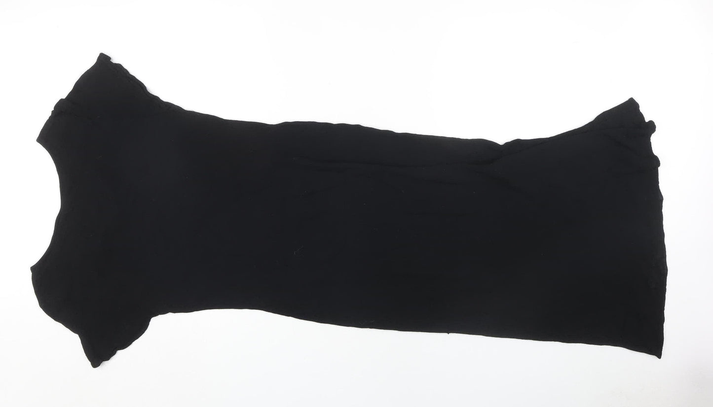 EAST Women's Black Short Sleeve V-Neck Dress L