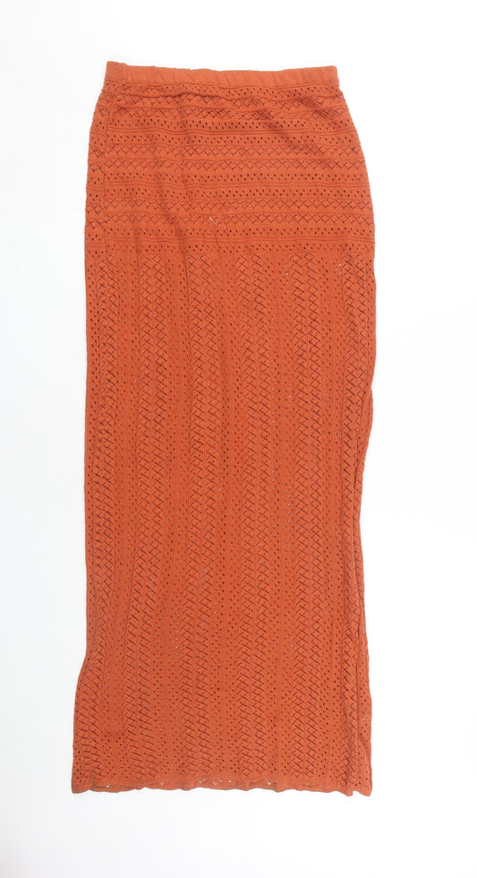 PrettyLittleThing Women's Orange Crochet Midi Skirt M