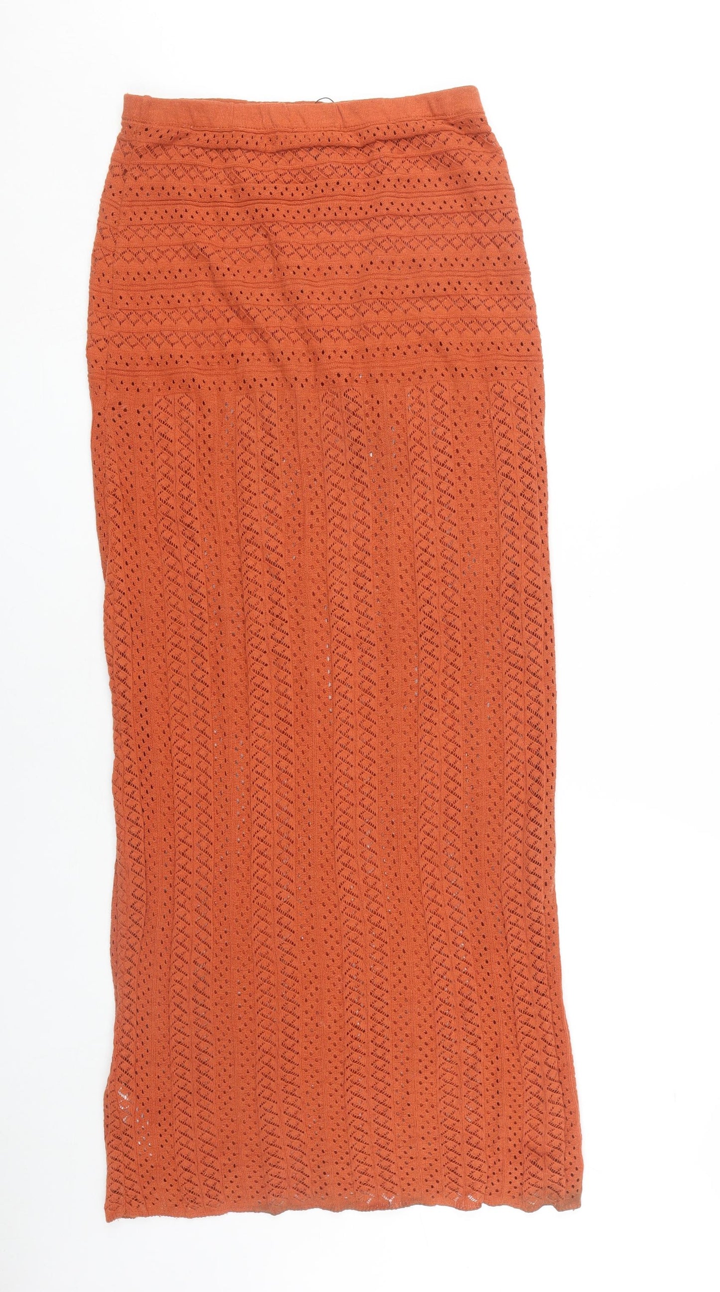 PrettyLittleThing Women's Orange Crochet Midi Skirt M