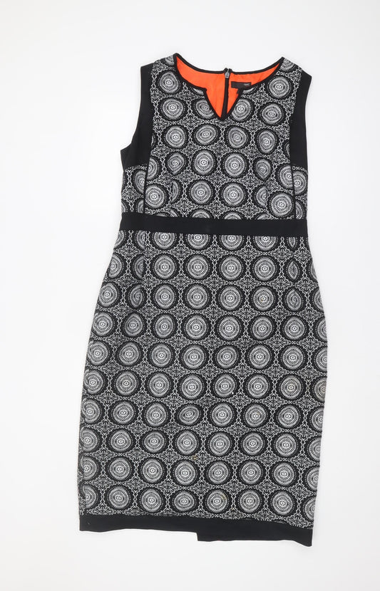 Next Women's Black Geometric Sheath Dress Size 14 Tall