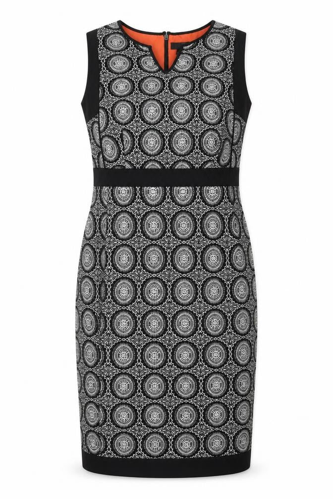 Next Women's Black Geometric Sheath Dress Size 14 Tall