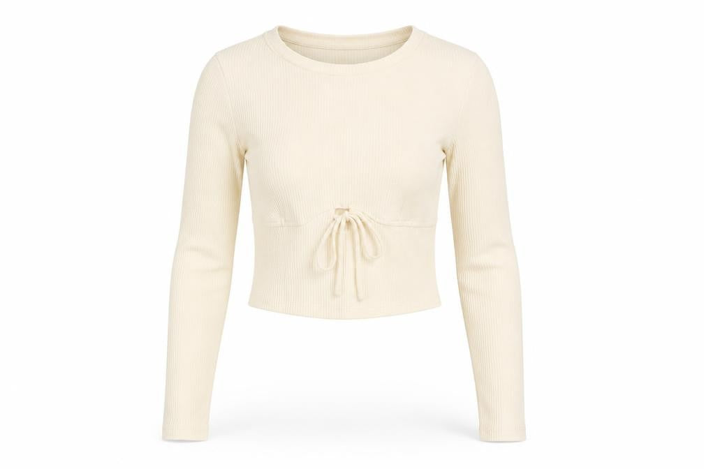Womens UK Size XS Bershka Ivory Cropped T-Shirt
