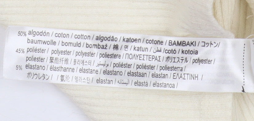 Bershka Women's Ivory Cropped Slim Knit Top, XS