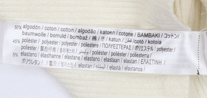 Bershka Women's Ivory Cropped Slim Knit Top, XS