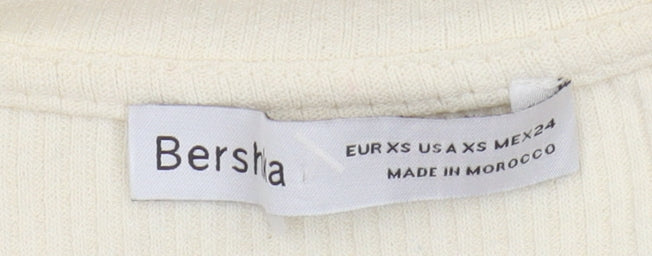 Bershka Women's Ivory Cropped Slim Knit Top, XS