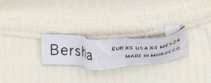 Bershka Women's Ivory Cropped Slim Knit Top, XS