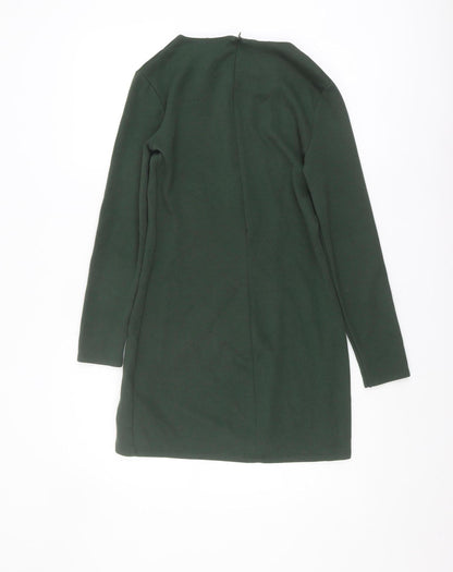 Zara Women’s Green Sheath Dress, M, Elegant Long Sleeve