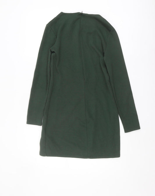 Zara Women’s Green Sheath Dress, M, Elegant Long Sleeve
