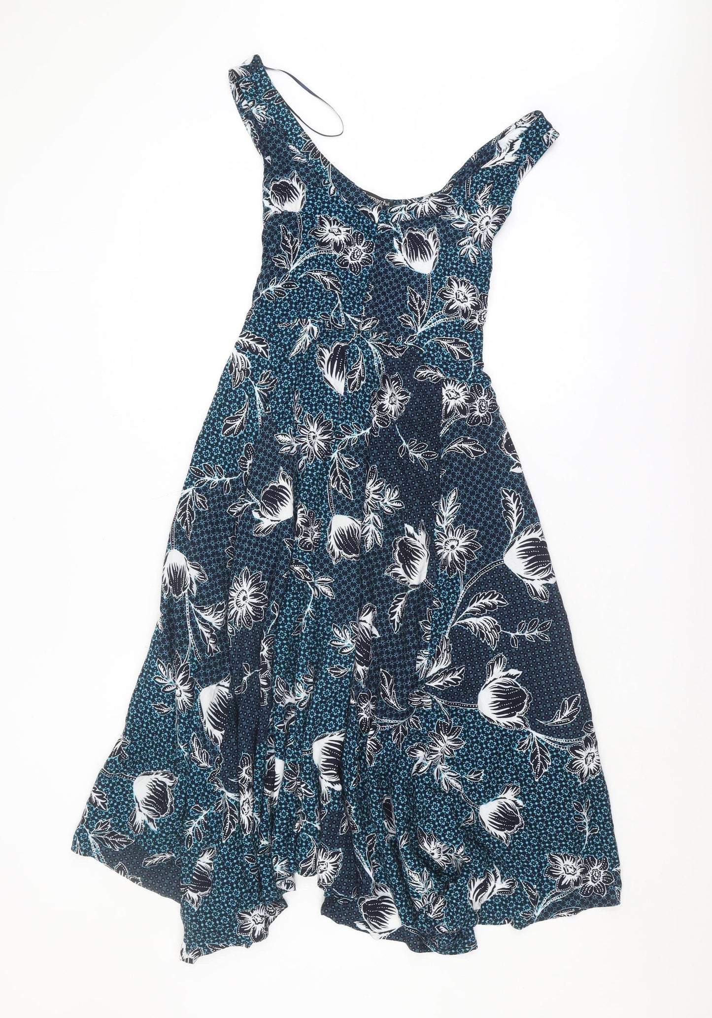 Bonmarché Women's Blue Floral Tasselled Sleeveless Dress