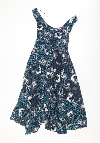 Bonmarché Women's Blue Floral Tasselled Sleeveless Dress