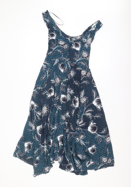 Bonmarché Women's Blue Floral Tasselled Sleeveless Dress