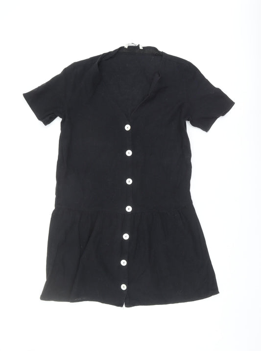 Stradivarius Women's Black V-Neck Dress M