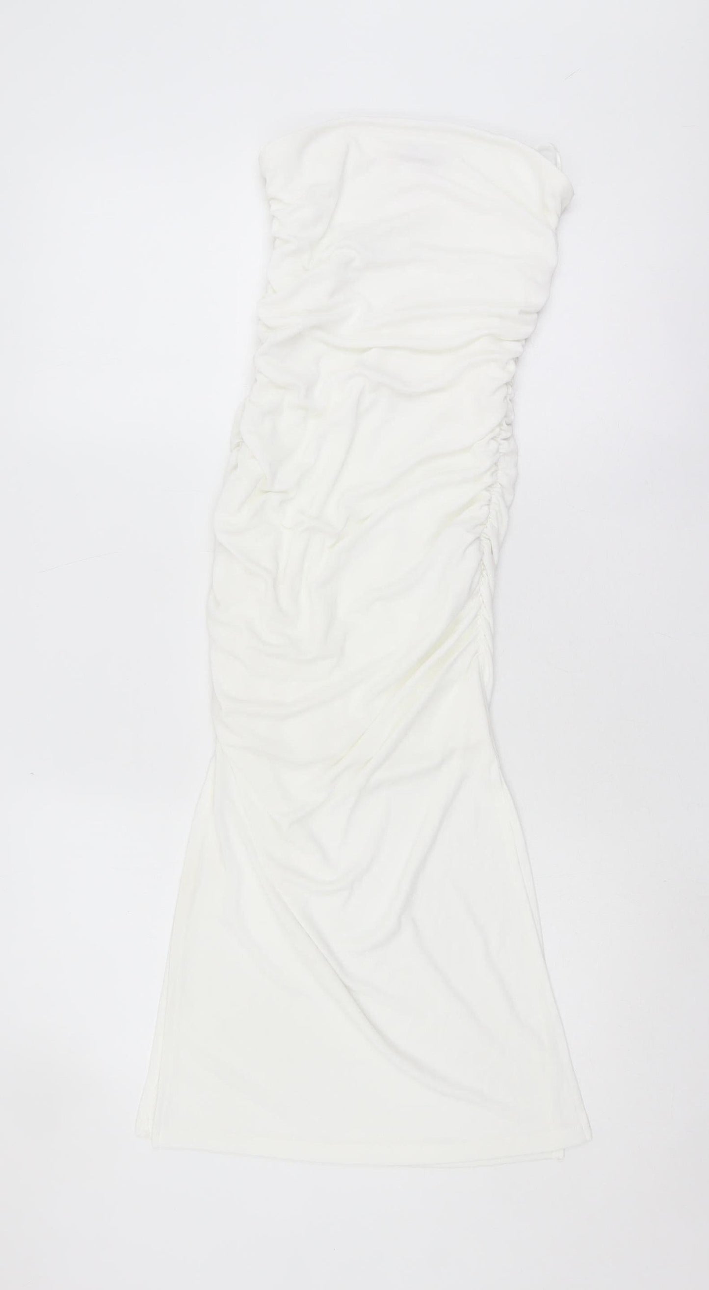 Bershka Women’s White Strapless Ruched Dress XS