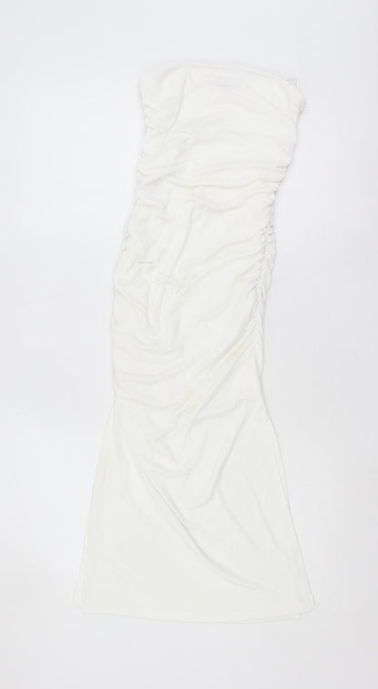 Bershka Women’s White Strapless Ruched Dress XS