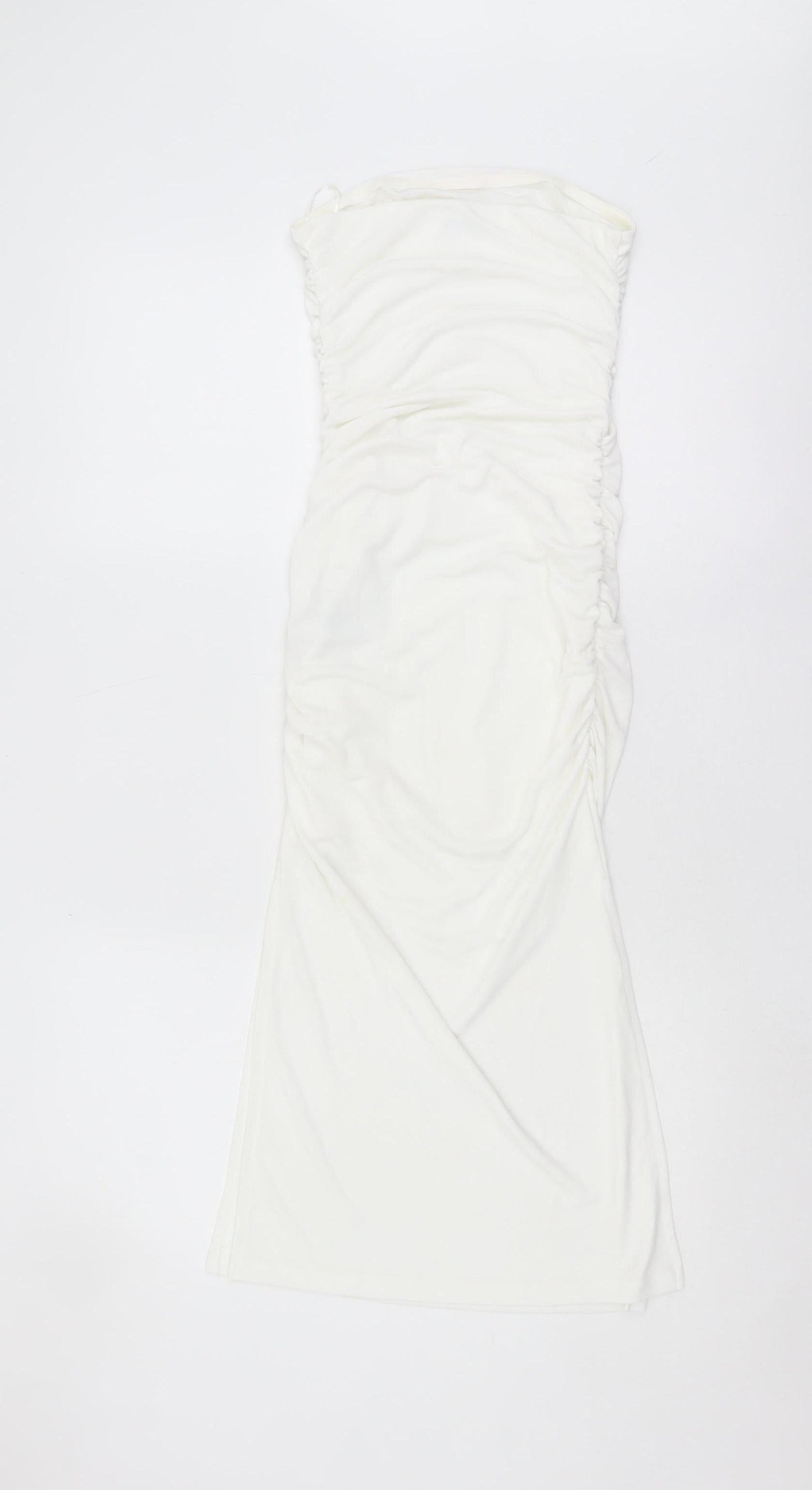 Bershka Women’s White Strapless Ruched Dress XS