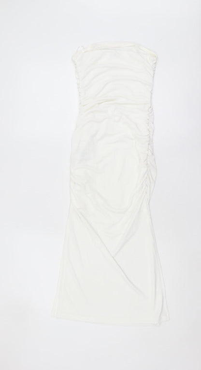 Bershka Women’s White Strapless Ruched Dress XS