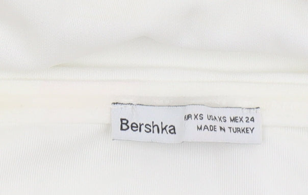 Bershka Women’s White Strapless Ruched Dress XS