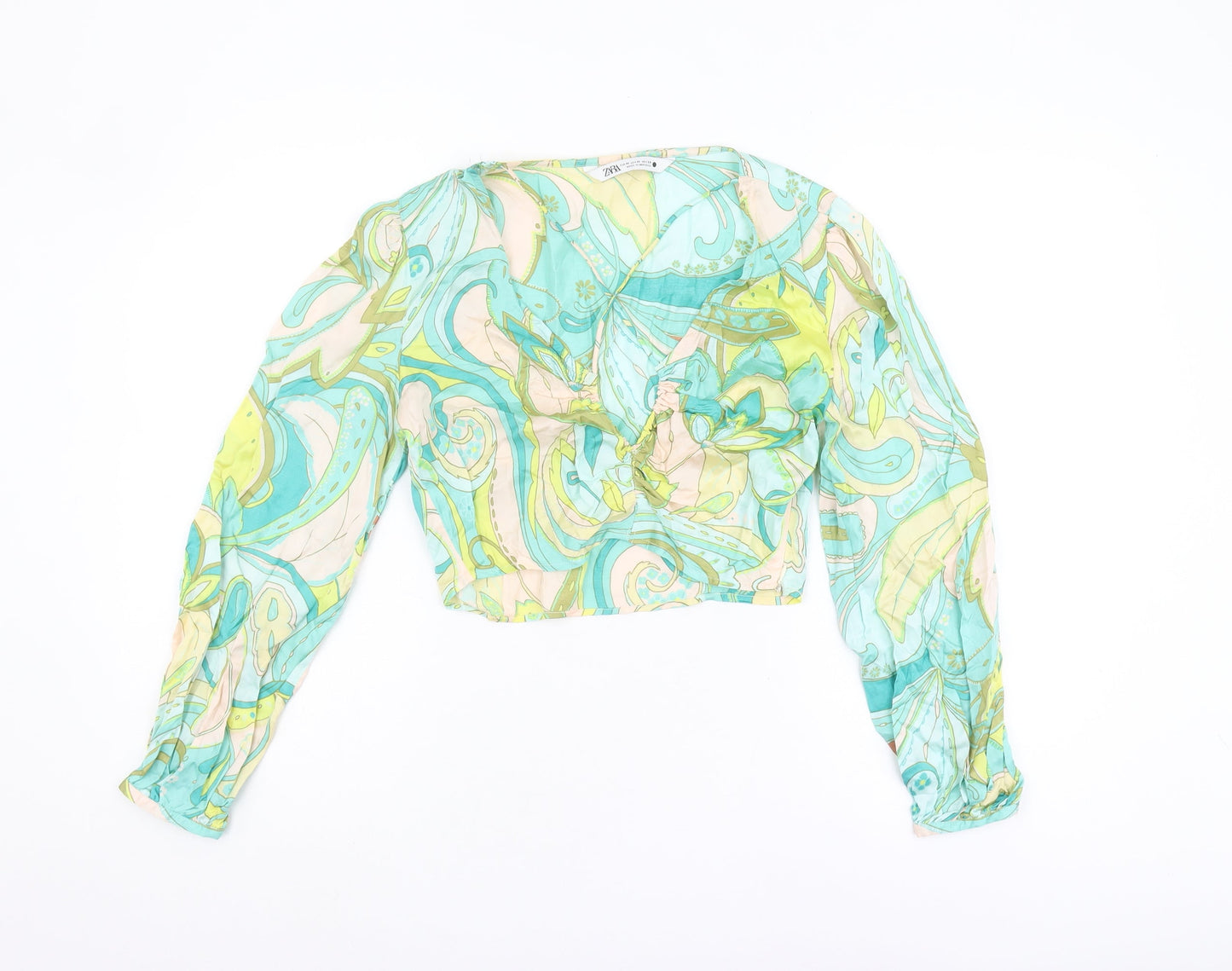 Womens UK Size M Zara Multicoloured Cropped Blouse
