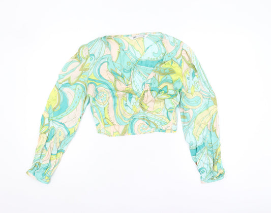 Womens UK Size M Zara Multicoloured Cropped Blouse