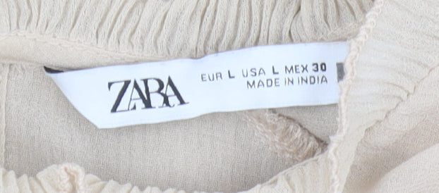 Womens UK Size L Zara Beige Basic Blouse